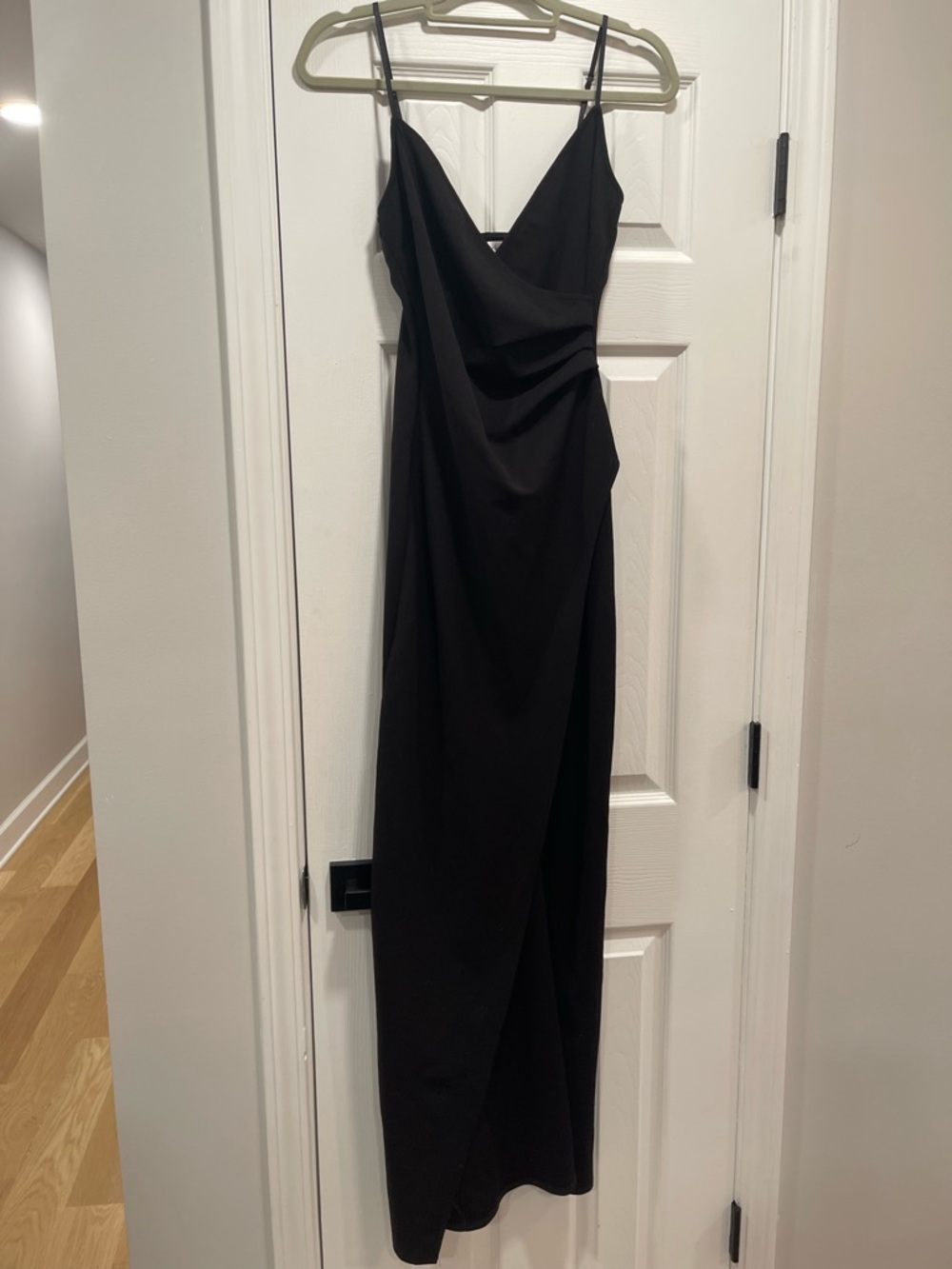 Emerald Sundae Black Draped Spaghetti-Strap Maxi Dress